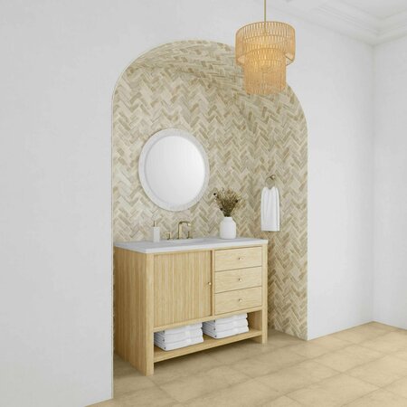 James Martin Vanities Single 48'' Single Vanity, Sunwashed Oak w/ 3 CM Arctic Fall Solid Surface Top D404-V48-SWO-3AF